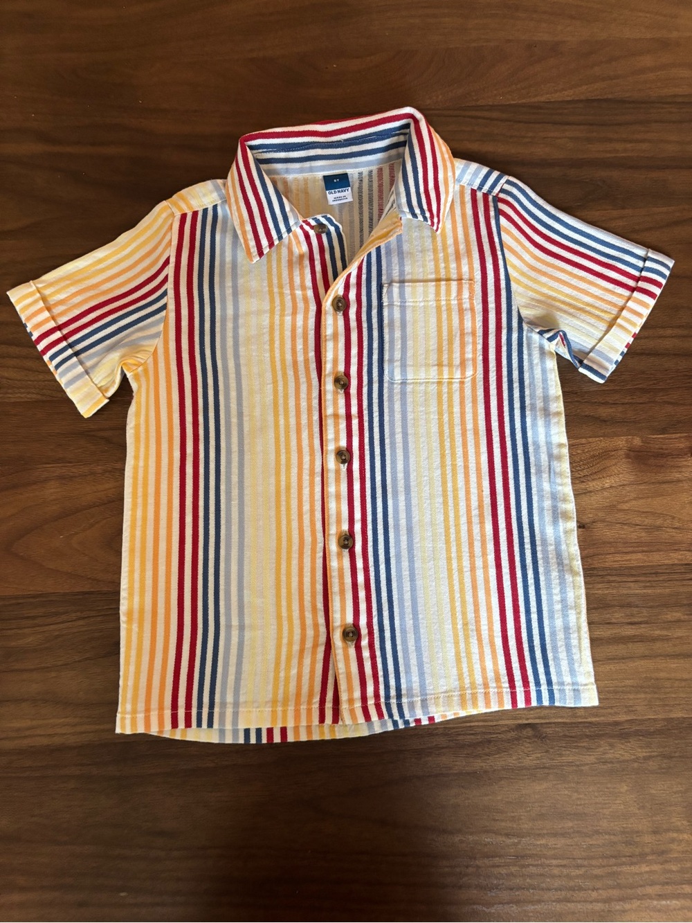 Boys Old Navy Short-Sleeve Striped Button-Down Shirt in Yellow, Red, Blue, Cream